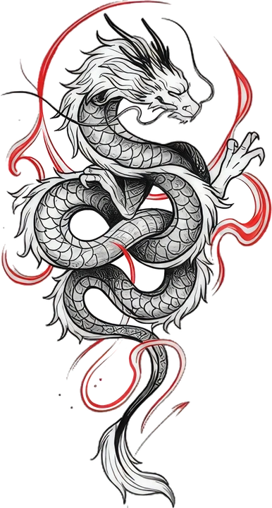 Dragão oriental com detalhe vermelho